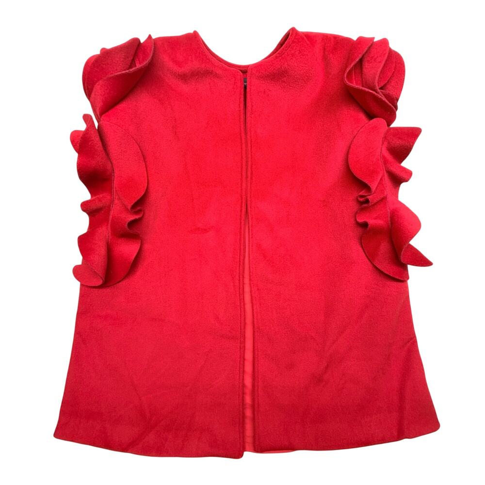 N by Nancy Women’s Large Red Ruffle Wool Blend Coat Floral Rosette Statement